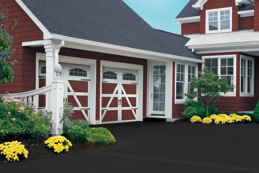Carriage-style garage doors on a western Arkansas home